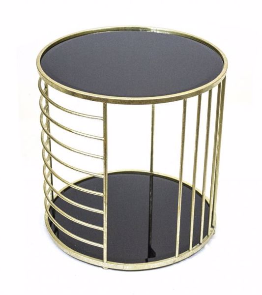 Picture of METAL AND BLACK GLASS ACCENT TABLE