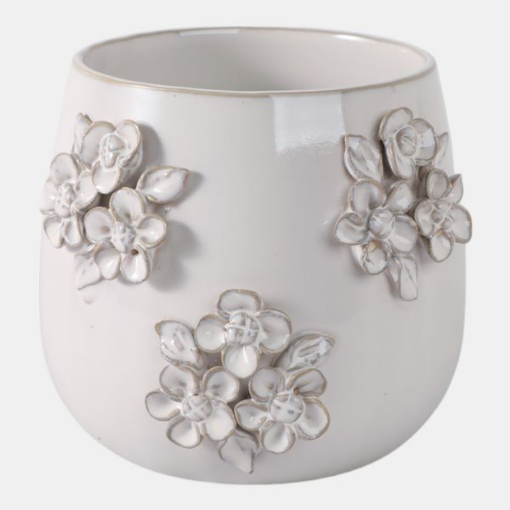 Picture of IVORY FLOWER APPLIQUE PLANTER VASE