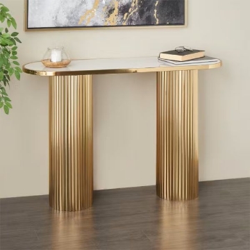 Picture of MARBLE TOP CONSOLE WITH GOLD RIBBED LEGS