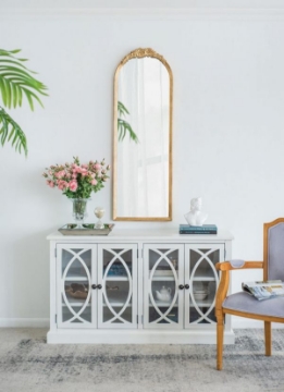 Picture of ARCHED FLORAL ACCENT WOODEN FLOOR MIRROR