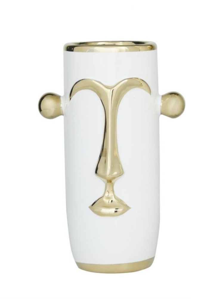 Picture of WHITE AND GOLD 11'' FACE VASE