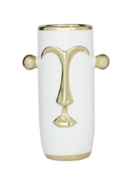 Picture of WHITE AND GOLD 11'' FACE VASE